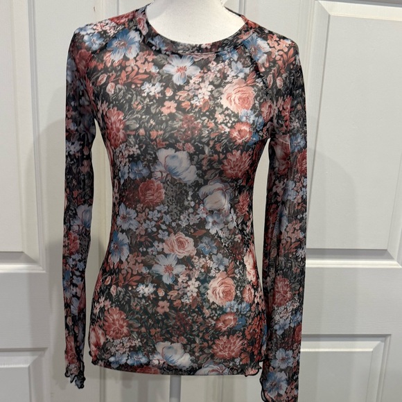 Dealmore Floral Mesh Sheer Long Sleeve Top Y2K Layering Shirt Size S - Picture 5 of 9